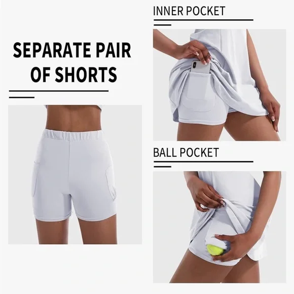 Two Piece Set Tennis Dress with Shorts NWT White - Picture 3 of 3